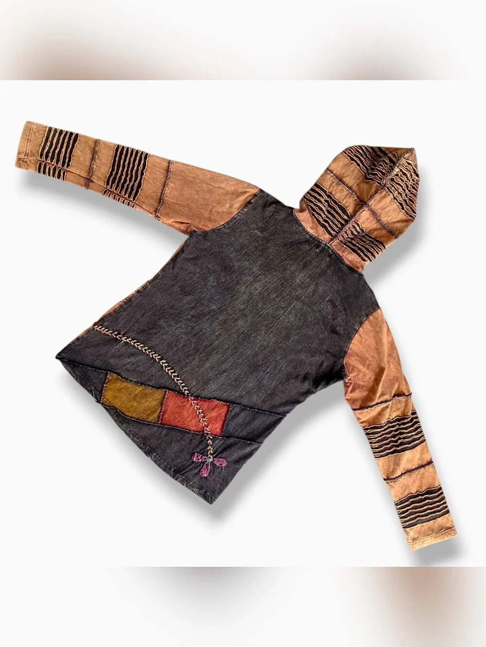 Rising International Vintage Patchwork Boho Floral Zip-Up Hooded Jacket XLarge